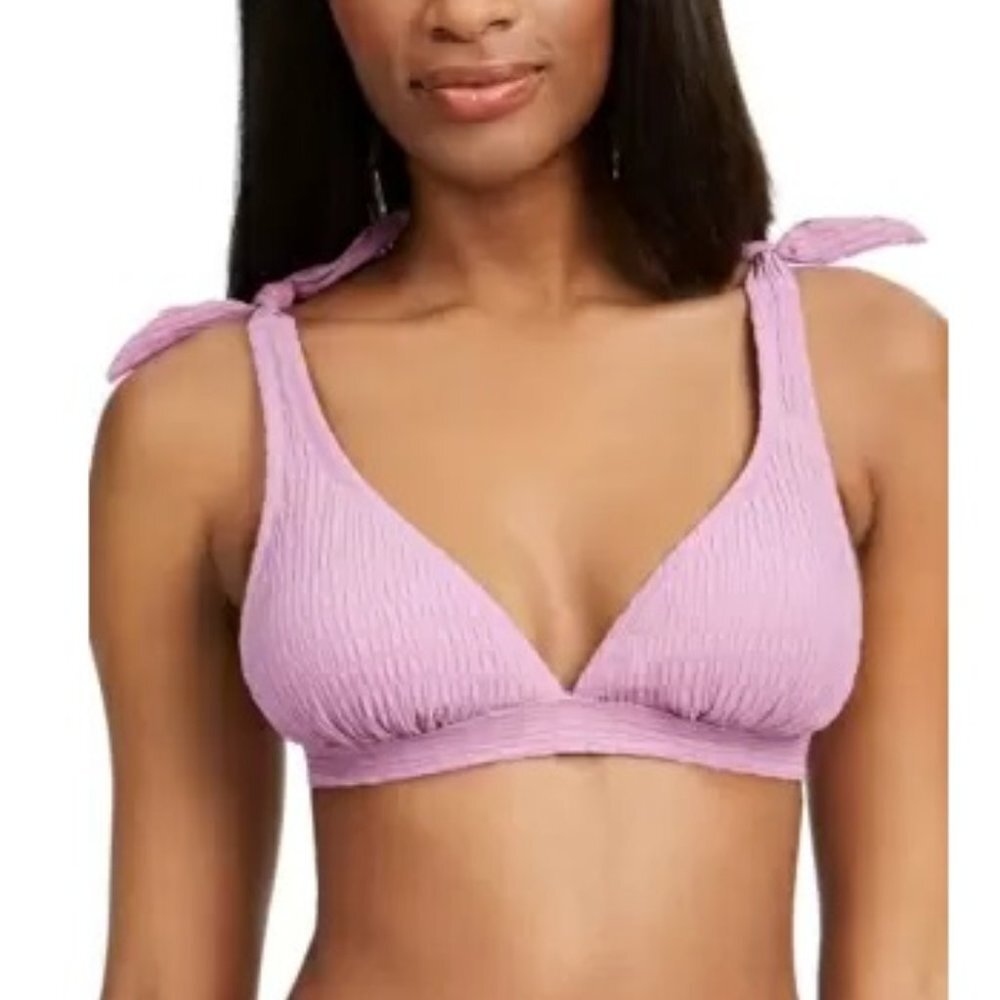 Jessica Simpson Smocked Bow-Tie Bikini Top